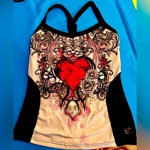 KOS JAZZ Heart Workout Top Spandex Criss Cross L